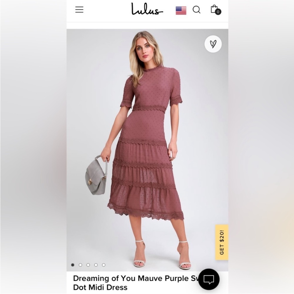 Lulu's Dreaming of You Mauve Swiss Dot Midi Dress